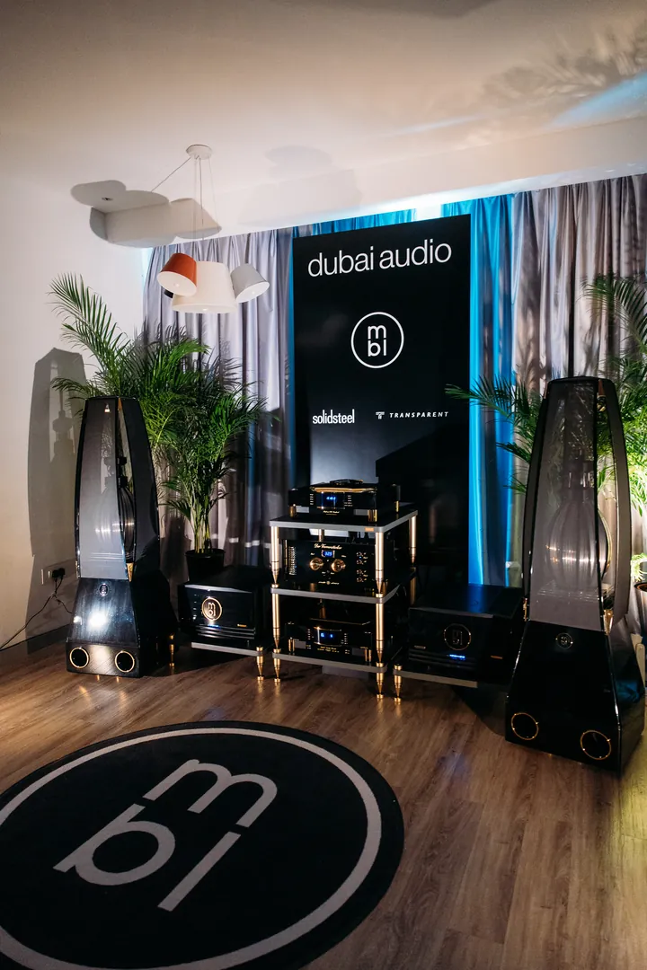 The dubai audio room with tall loudspeakers