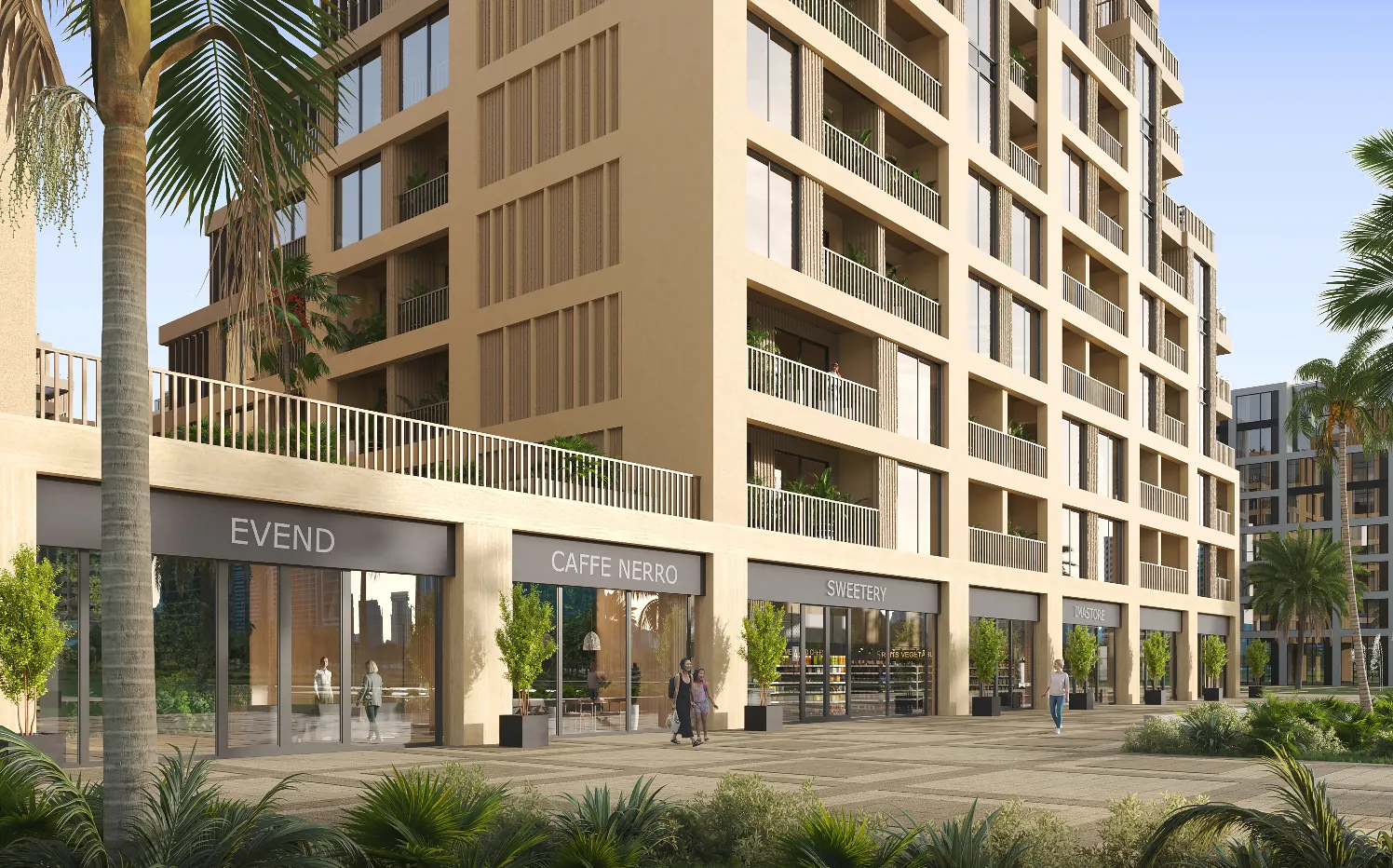 Ground-floor retail beneath the apartments