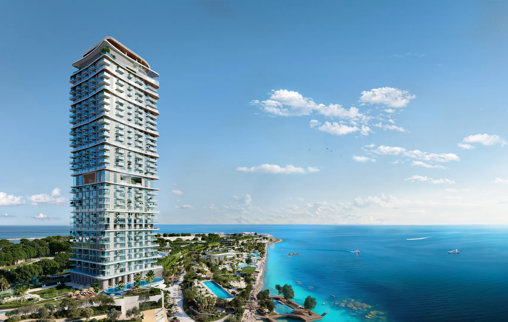 A tower by the sea under a blue sky