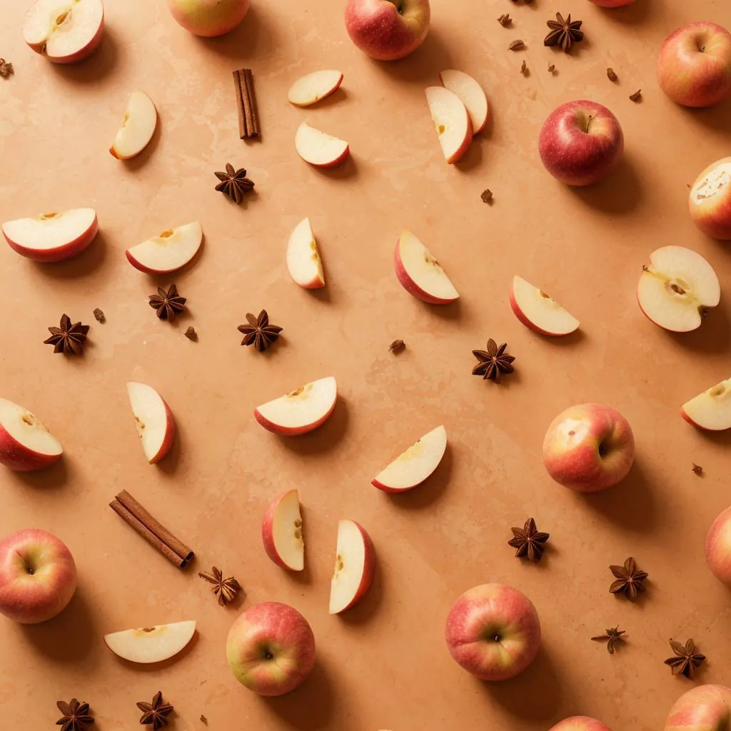 Apple slices and star anise on terracotta